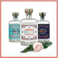 Gin labels in living coral colour